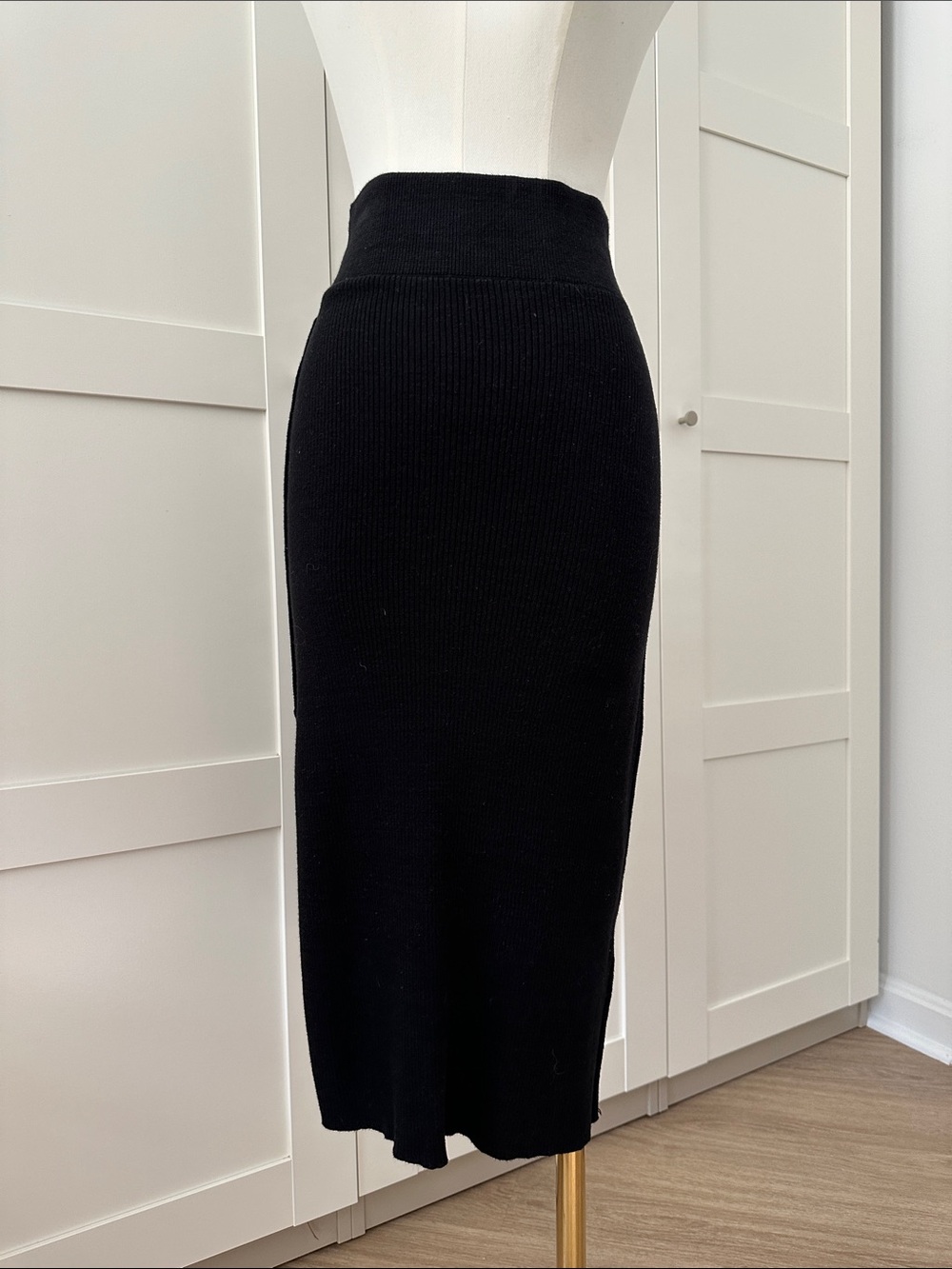 Free People Black Ribbed Midi Pencil Skirt